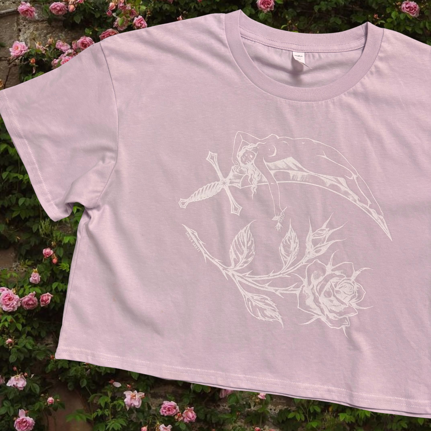 L - SAMPLE Sharp as a Woman, WHITE Print Crop
